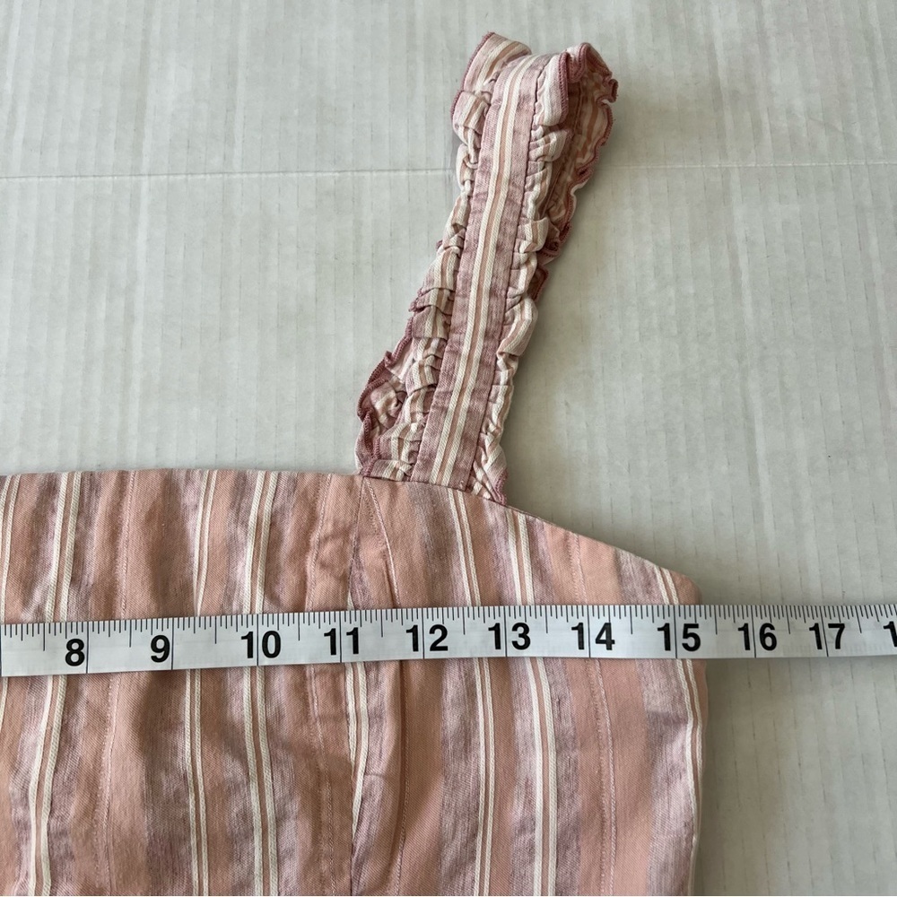 ALEXIS The Brandy Striped Linen Blend Ruffle Mini Dress Rose Pink Small - Picture 14 of 16